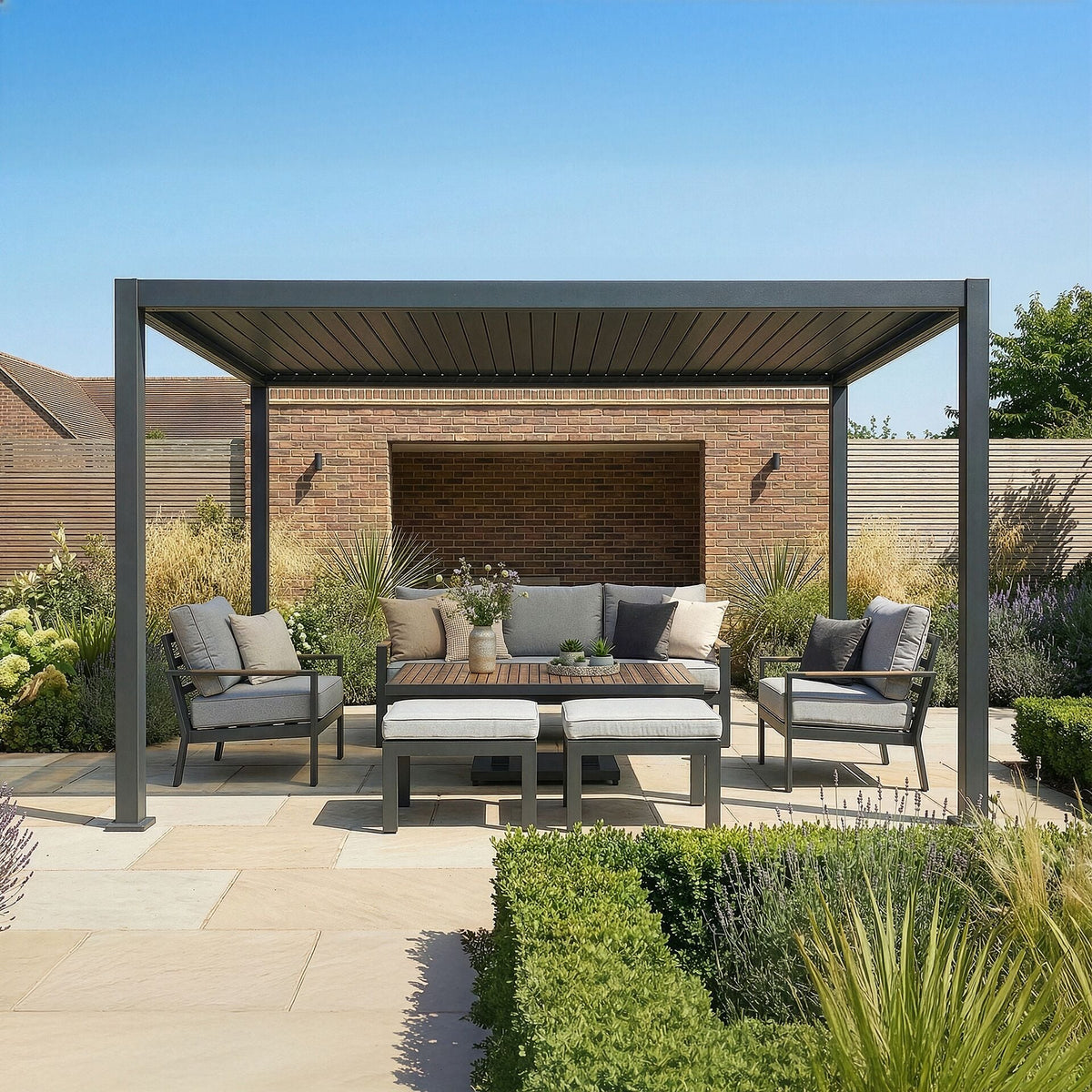 Juno Pergola Aluminium Rectangular 3m x 4m - Frame Only - Grey