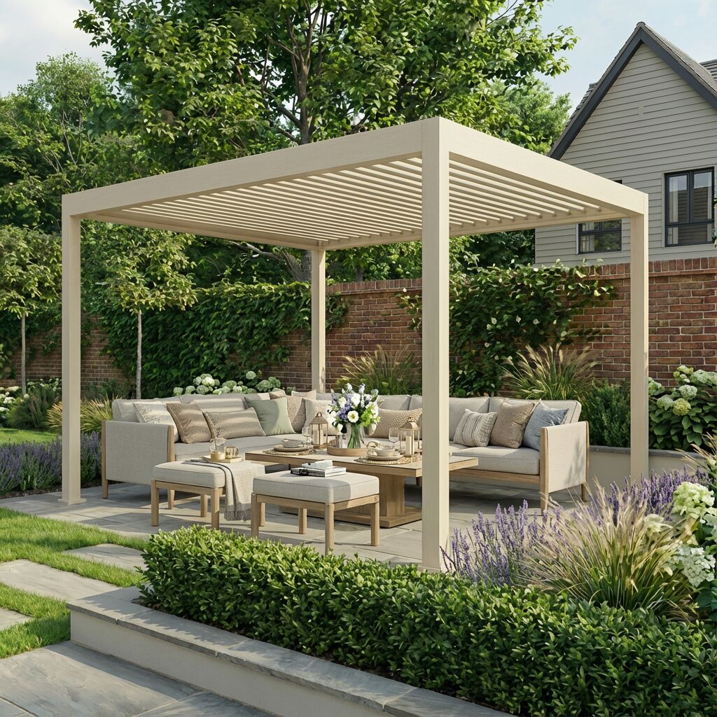 Juno Latte Pergola Aluminium Rectangular 3m x 4m - Frame Only