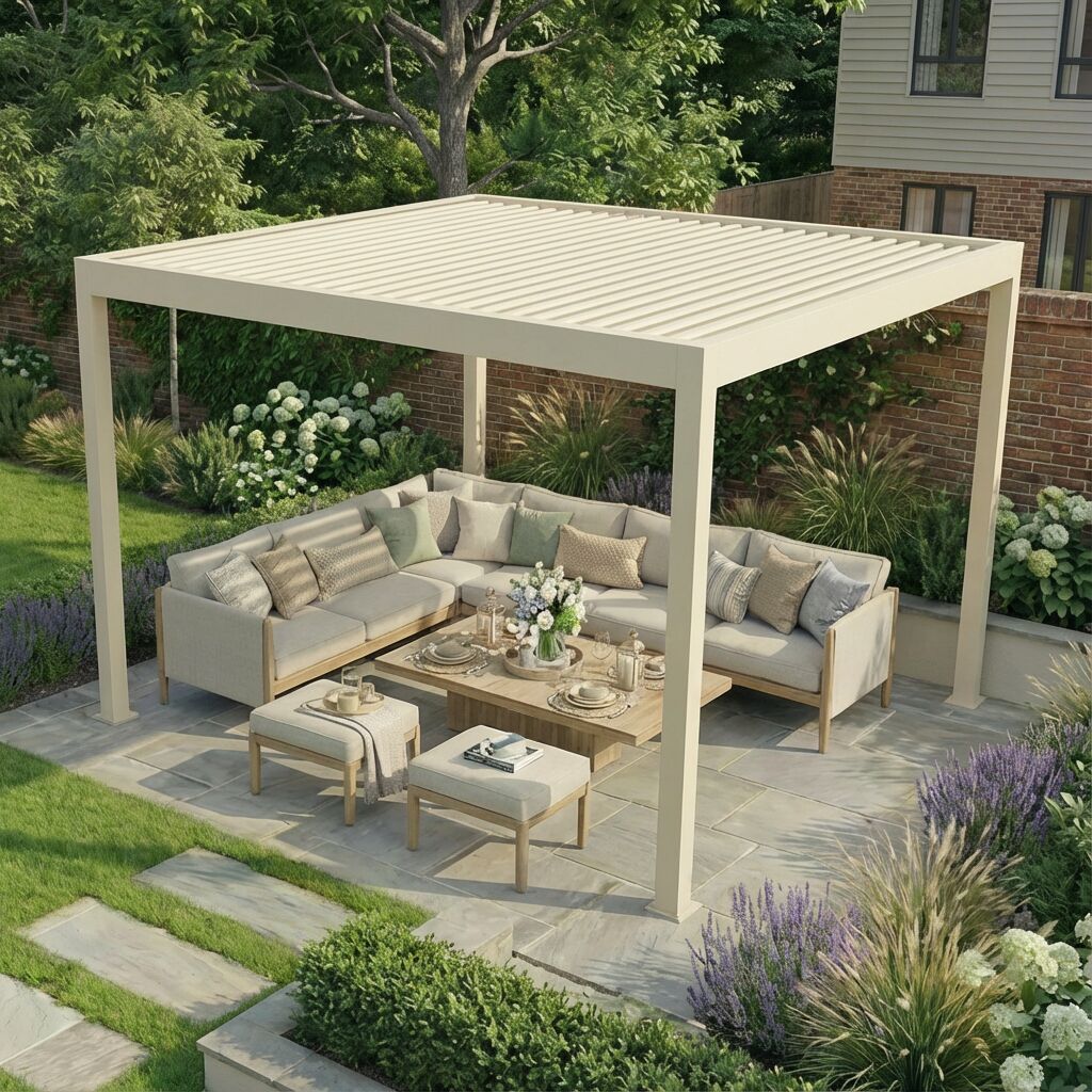 Juno Latte Pergola Aluminium Rectangular 3m x 4m - Frame Only
