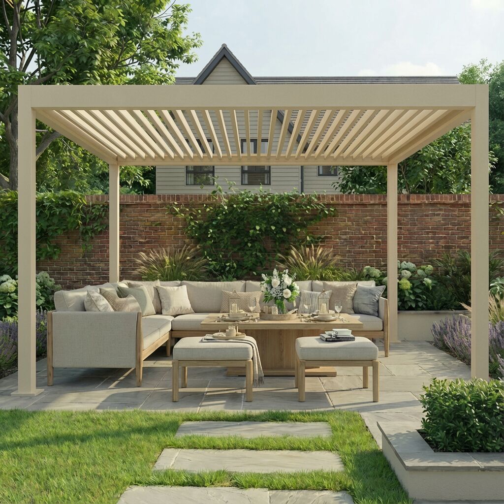 Juno Latte Pergola Aluminium Rectangular 3m x 4m - Frame Only