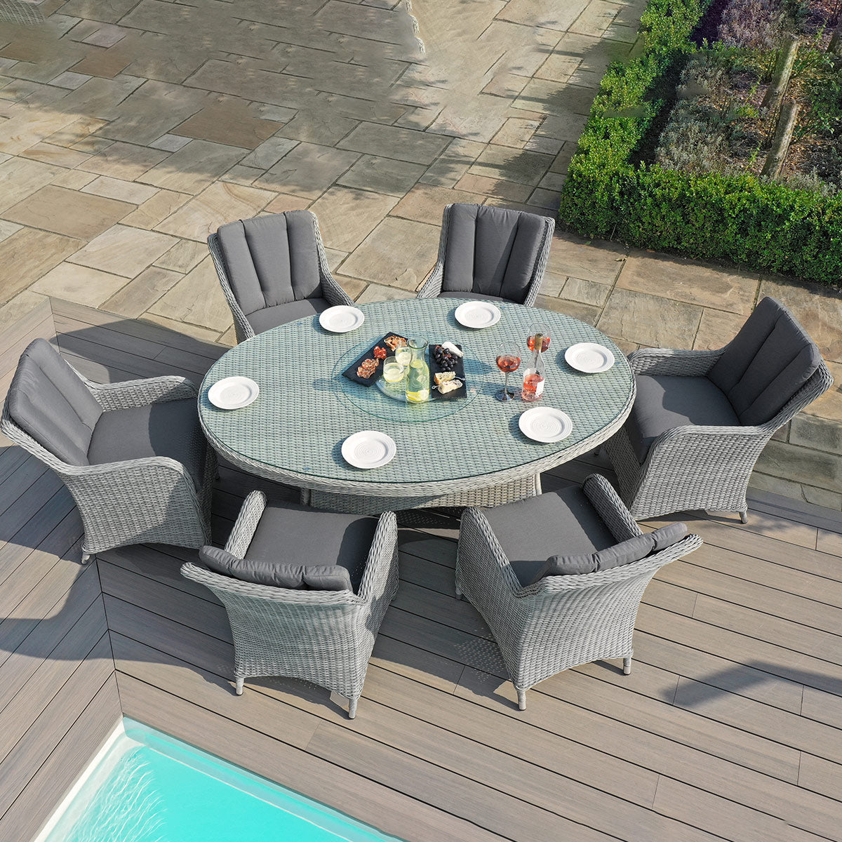 cartmel outdoor rattan 6 seat oval dining set with lazy susan