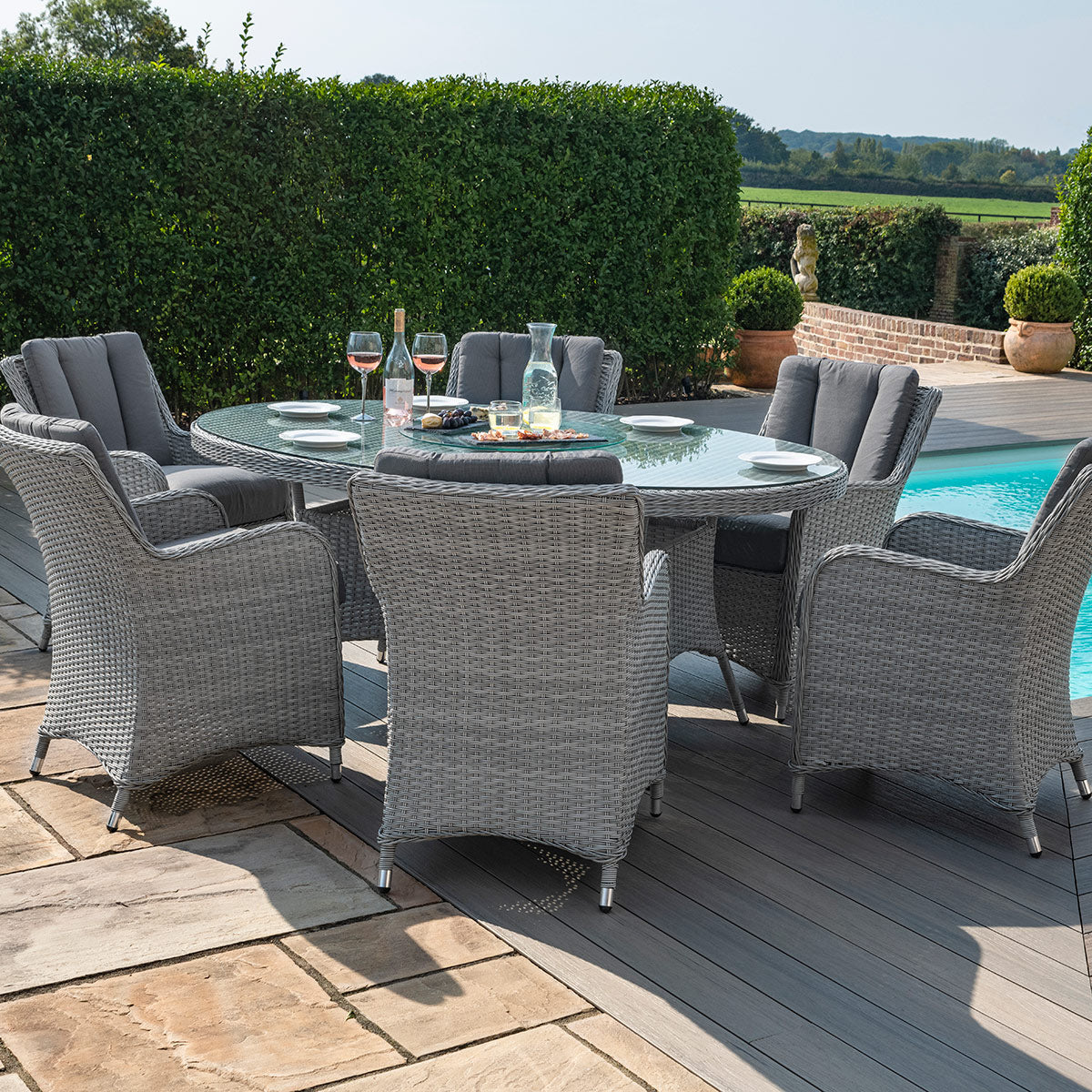 cartmel outdoor rattan 6 seat oval dining set with lazy susan