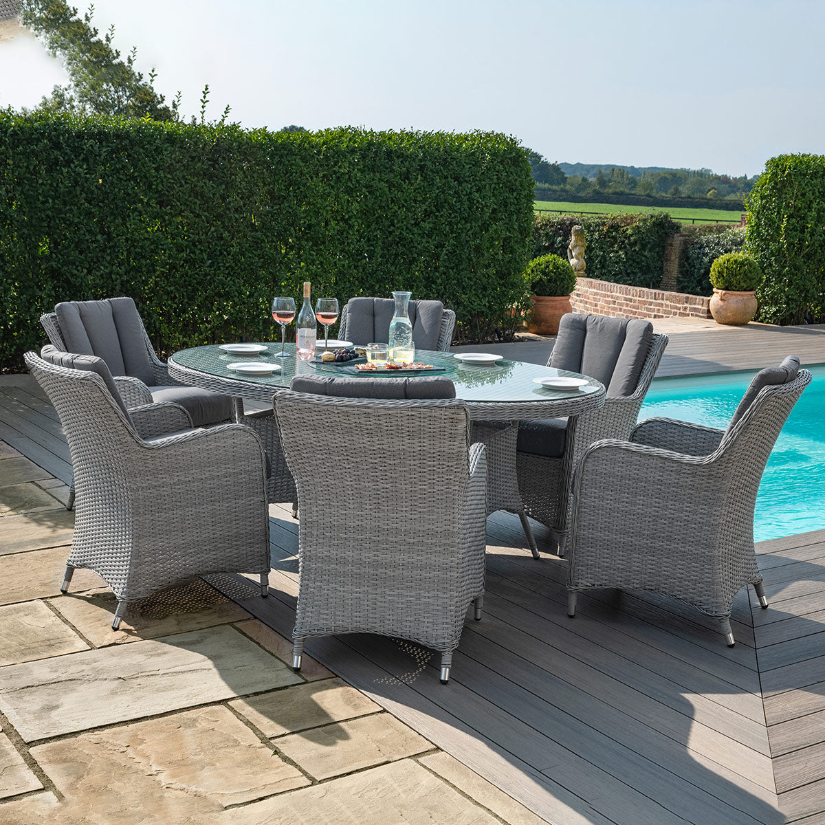 cartmel outdoor rattan 6 seat oval dining set with lazy susan