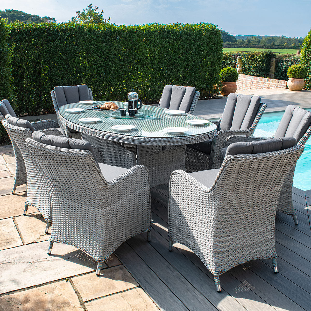 cartmel outdoor rattan 8 seat oval dining set with lazy susan