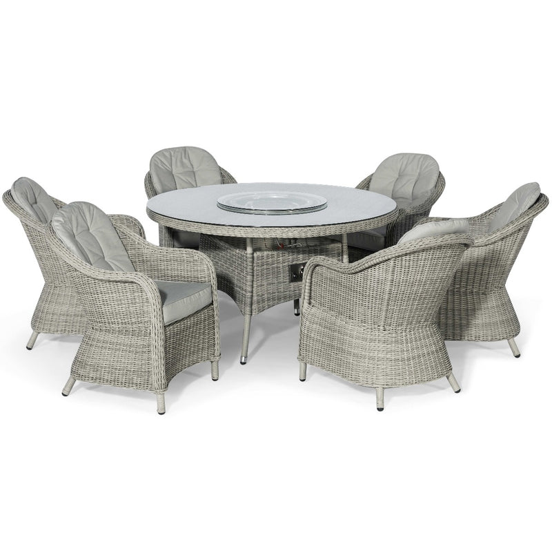 grasmere outdoor rattan 6 seat dining set with circular fire pit coffee table & lazy susan