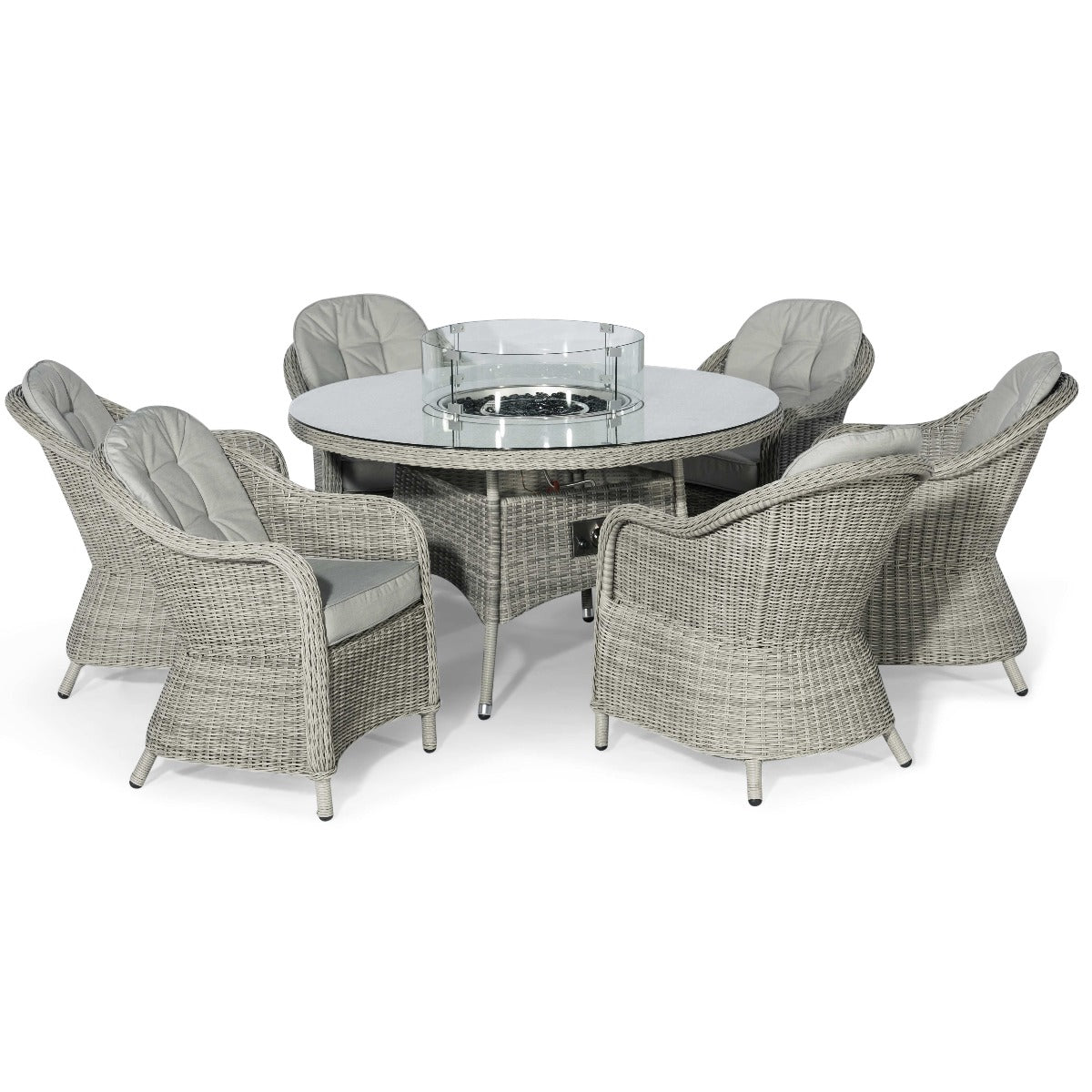 grasmere outdoor rattan 6 seat dining set with circular fire pit coffee table & lazy susan