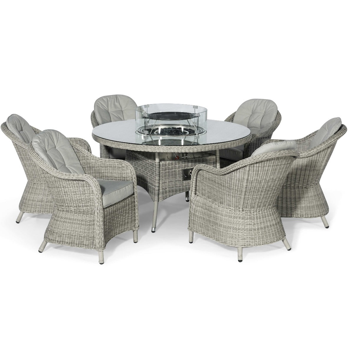 grasmere outdoor rattan 6 seat dining set with circular fire pit coffee table & lazy susan