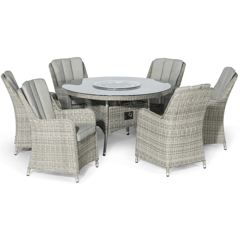 grasmere outdoor rattan 6 seat circle fire pit table set with venice chairs & lazy susan