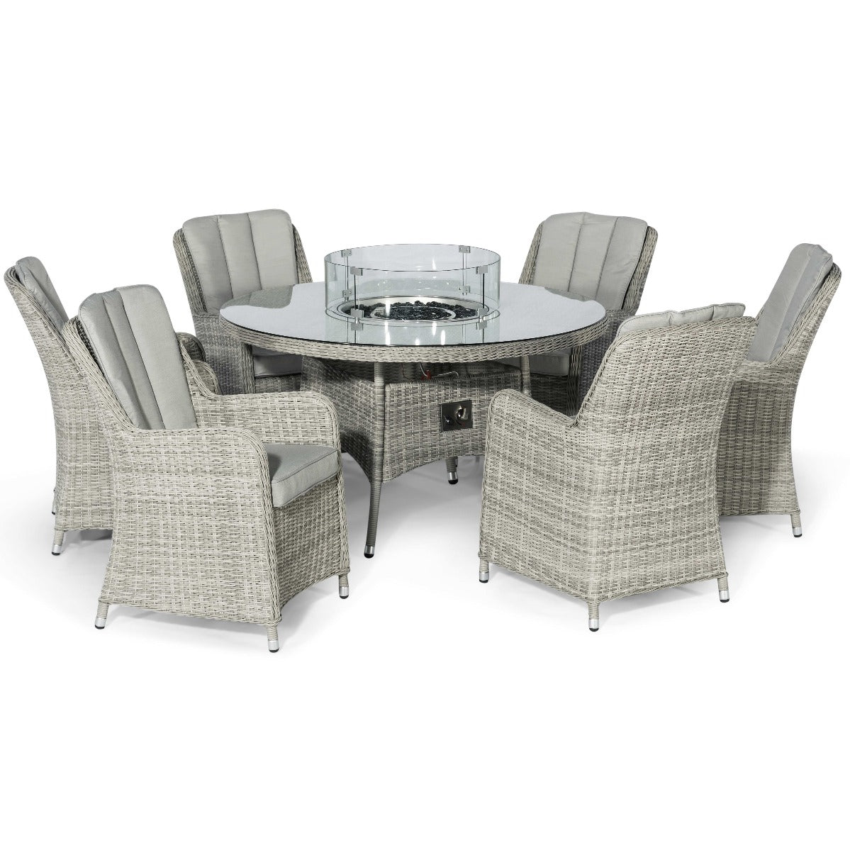 grasmere outdoor rattan 6 seat circle fire pit table set with venice chairs & lazy susan