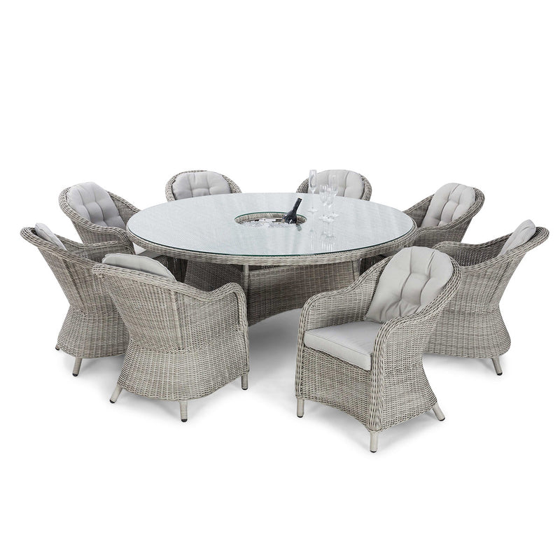 grasmere outdoor rattan 8 seat round dining set with heritage chairs, ice bucket & lazy susan