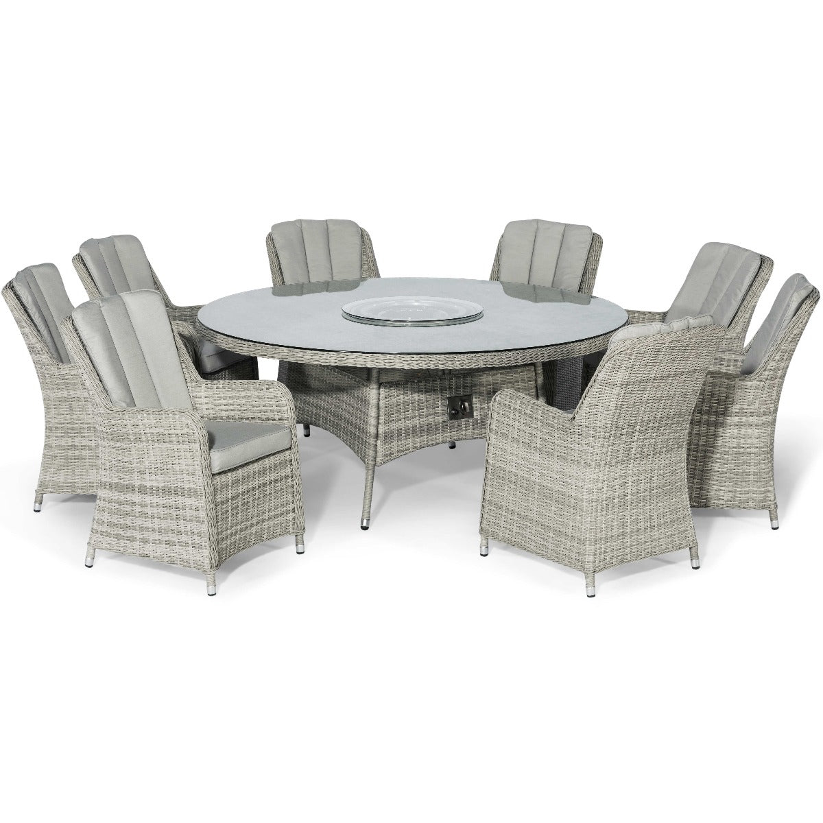 grasmere outdoor rattan 8 seat round fire pit dining set with venice chairs & lazy susan