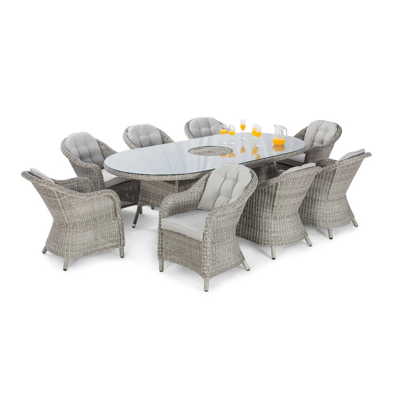 grasmere outdoor rattan 8 seat oval dining set with heritage chairs, ice bucket & lazy susan