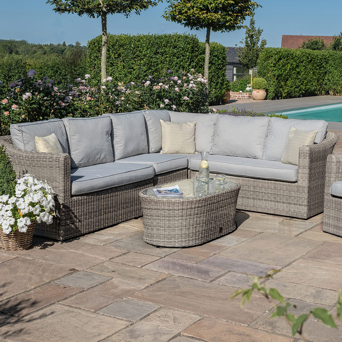 grasmere outdoor rattan large corner sofa & chair with oval coffee table