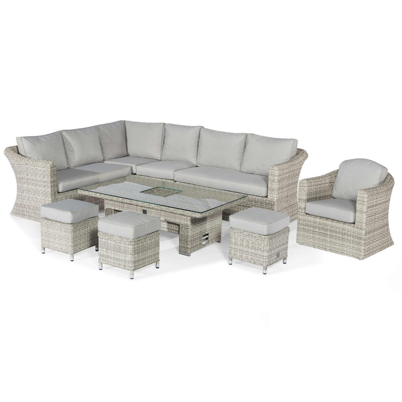 grasmere deluxe outdoor rattan corner sofa & chair set with adjustable table