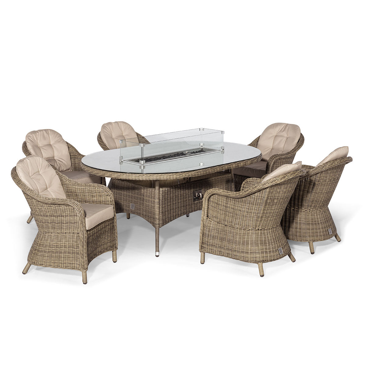 windemere outdoor rattan 6 seat dining set with oval fire pit table