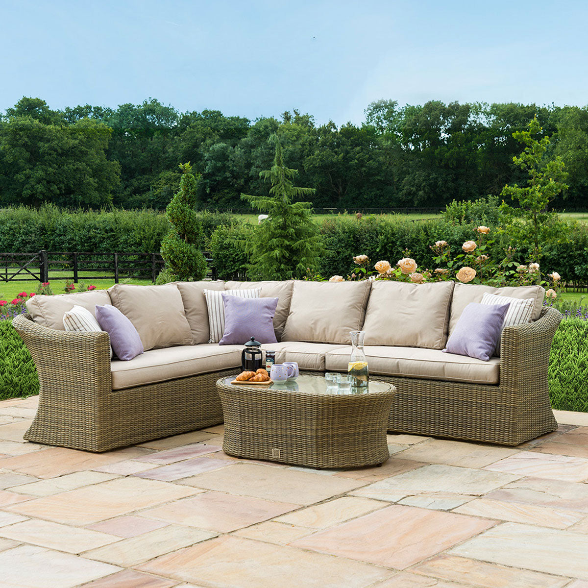 windemere outdoor rattan large corner sofa & chair with oval coffee table