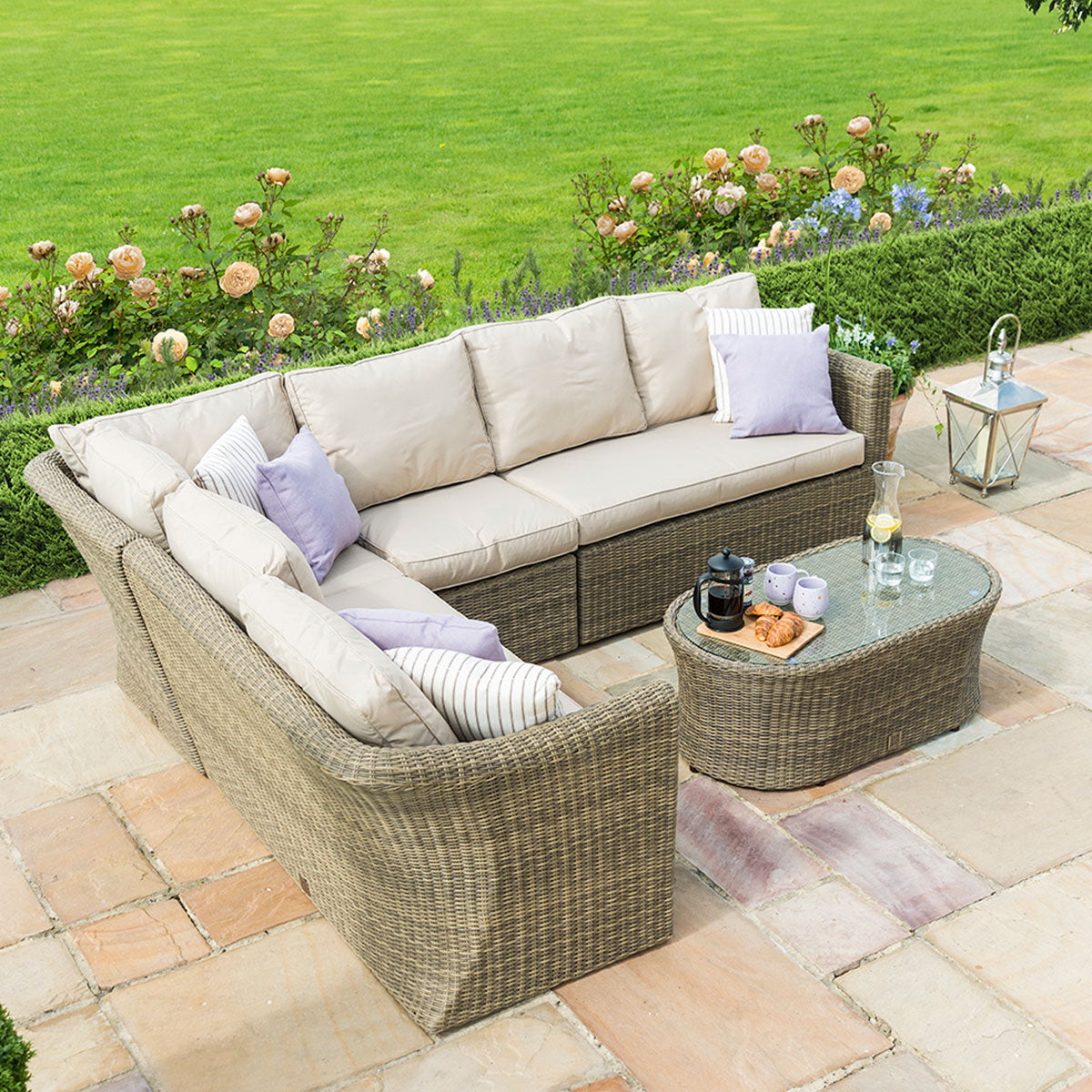 windemere outdoor rattan large corner sofa & chair with oval coffee table