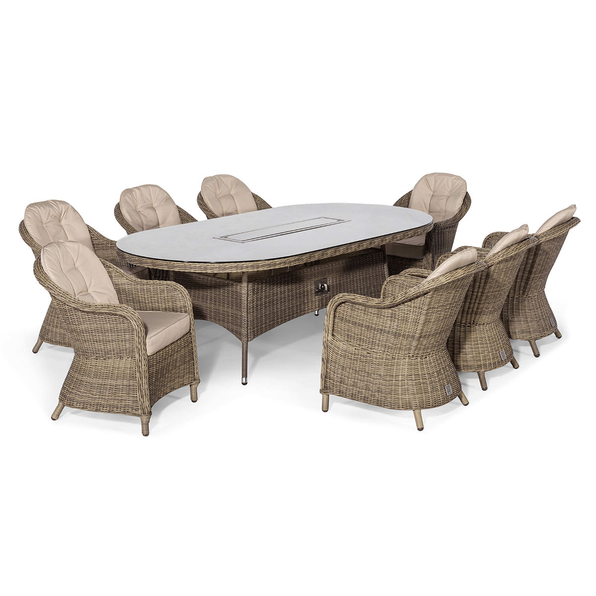 windemere outdoor rattan 8 seat dining set with oval fire pit table