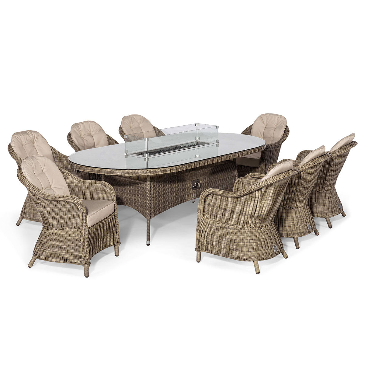 windemere outdoor rattan 8 seat dining set with oval fire pit table