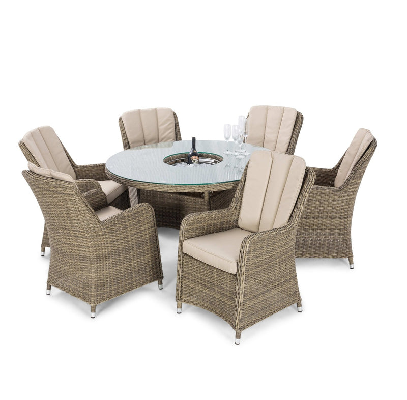 windemere outdoor rattan 6 seat dining set round table with ice bucket & lazy susan