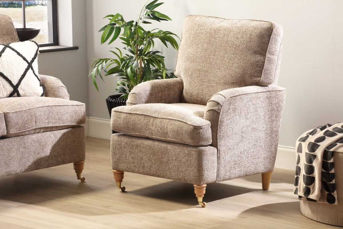 alstonls upholstered armchair with castor wheels