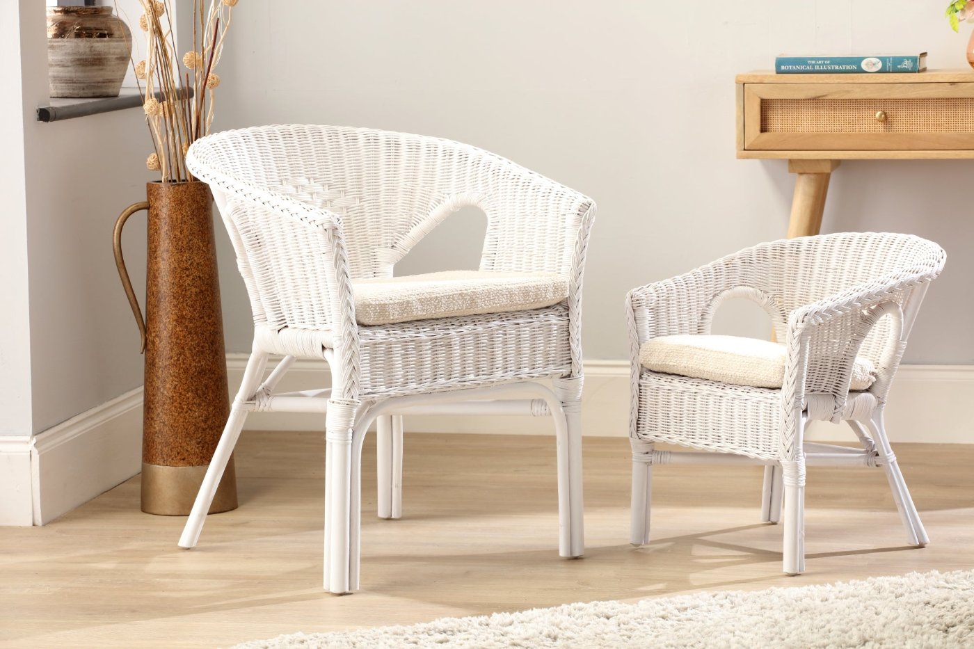 Adults Small Wicker Loom Chair with Cushion White Desser