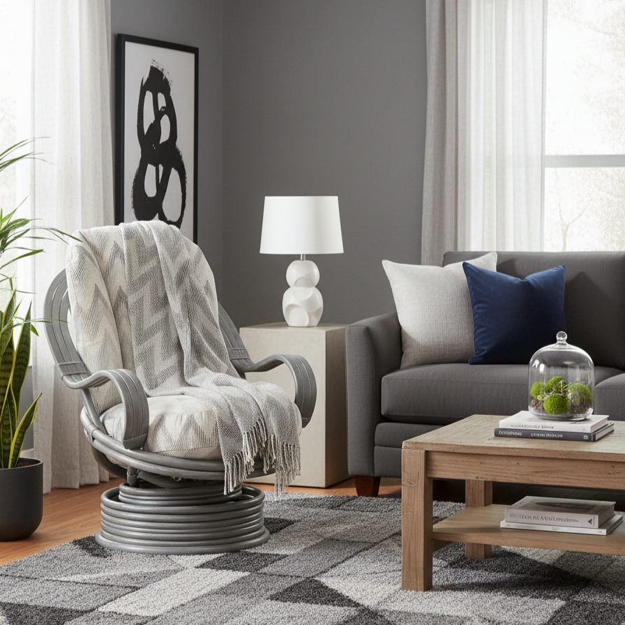 Grey Laminated Swivel Rocker in Yang