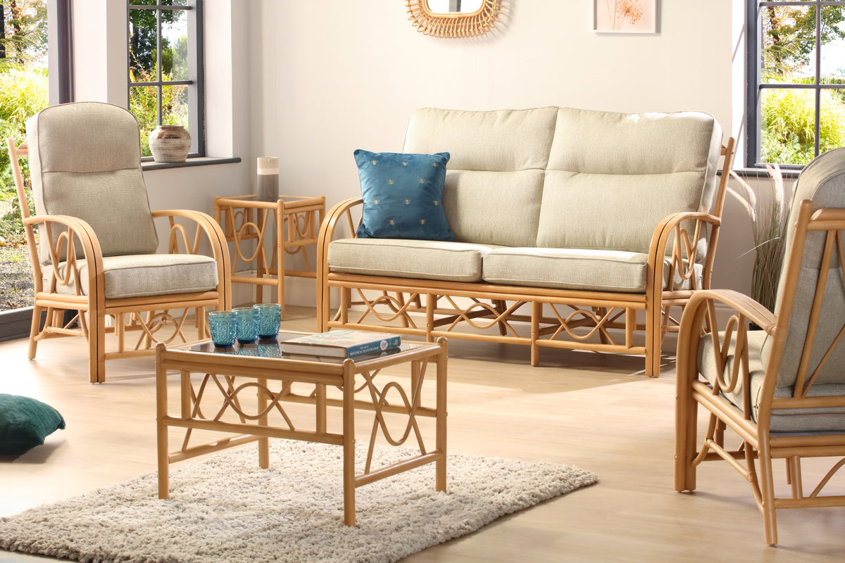 Bali Light Oak 3-Seater Suite | Traditional Cane Sofa