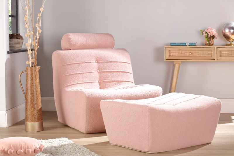Pink Boucle Footstool UK Crafted