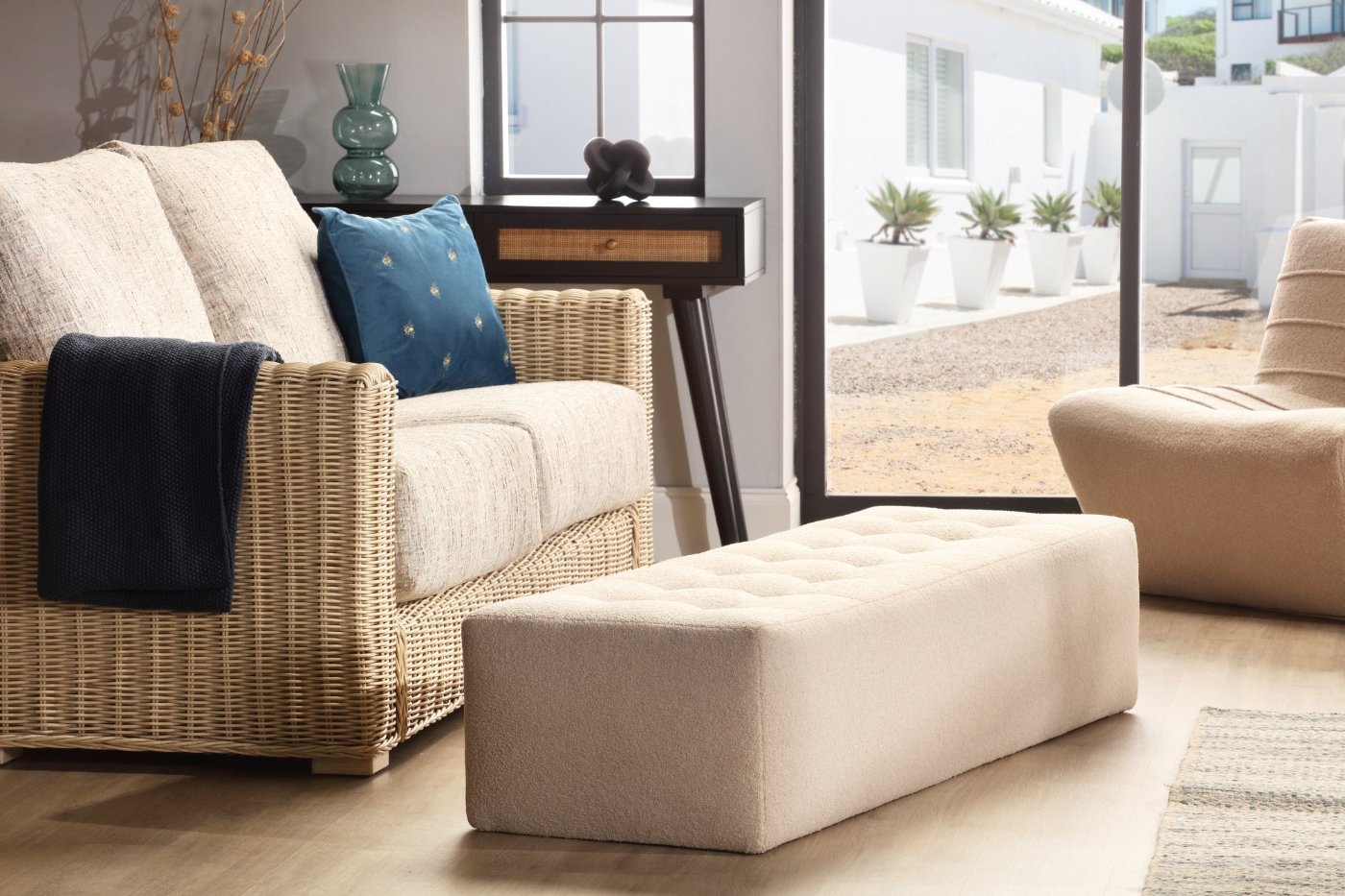 Desser Large Boucle Rectangular Ottoman Footstool Bench