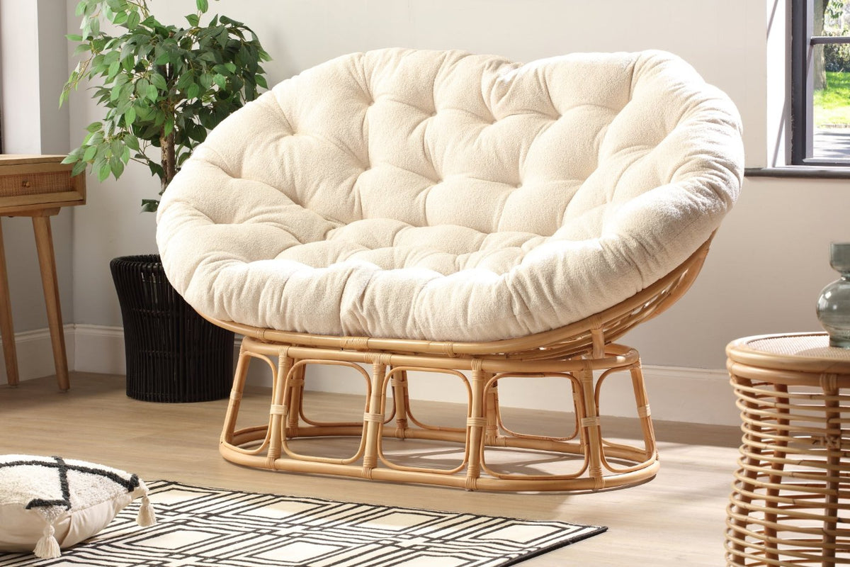 natural papasan sofa with boucle latte cushion (copy)