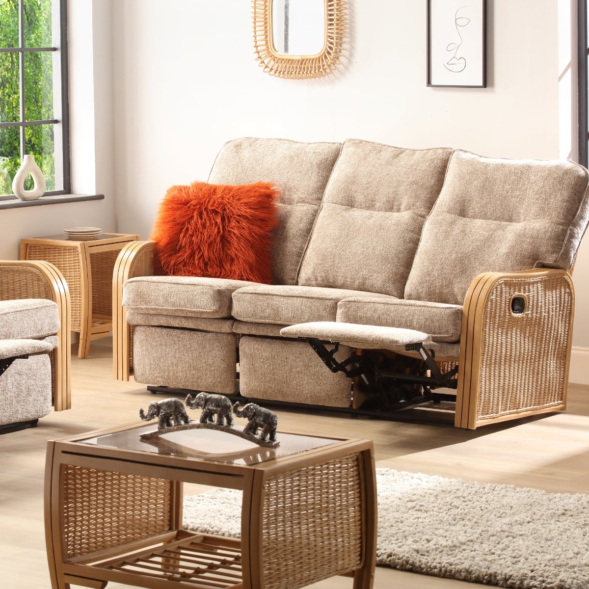 paris light oak reclining 3 seater sofa