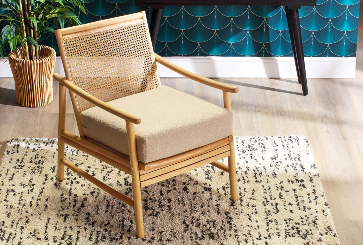 Borneo Natural Wicker Chair with Boucle Latte Cushion