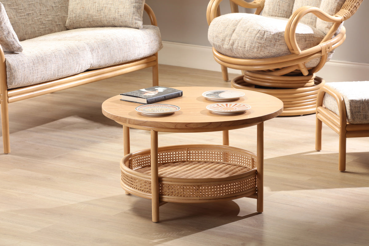 Aspen Light Oak Round Coffee Table with Storage