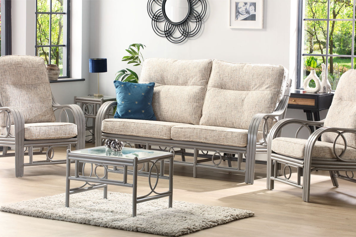 Madrid Grey Wash Cane 3 Seater Sofa