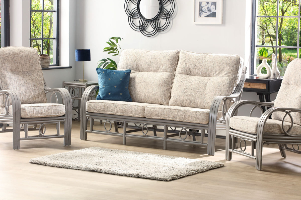 Madrid Grey Wash Cane 3 Seater Sofa