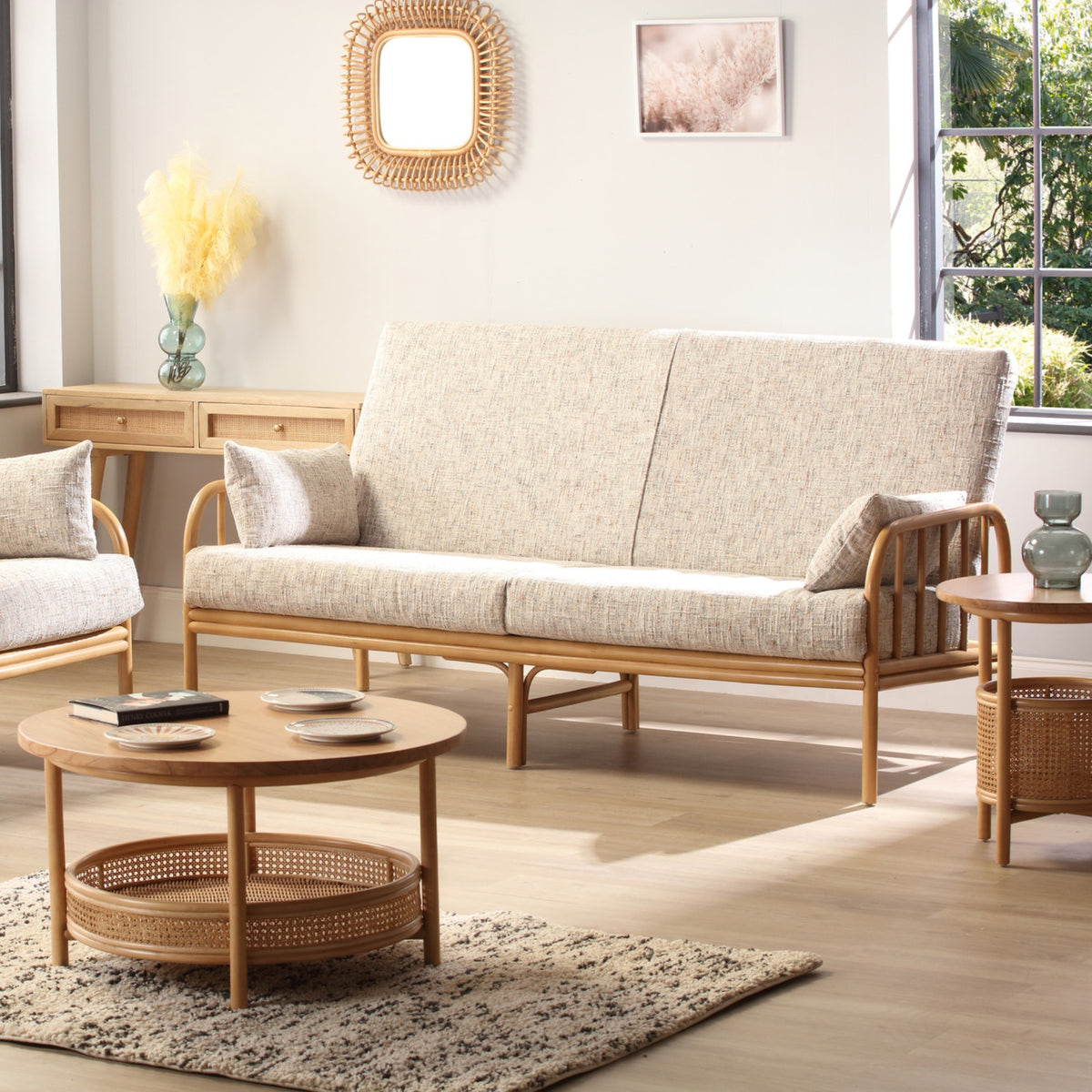 Aspen Light Oak 3-Seater Rattan Sofa Suite - Rustic Modern