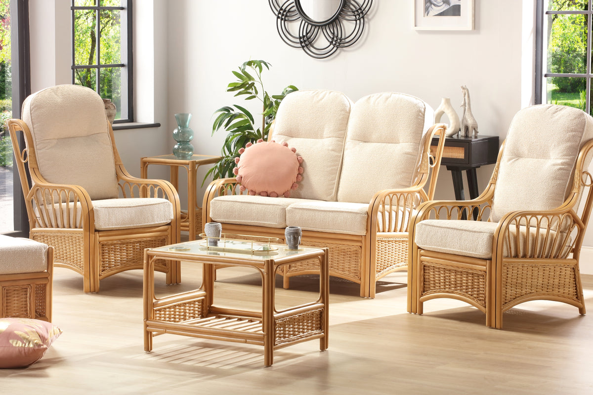 Vale Light Oak Rattan 2-Seater Suite