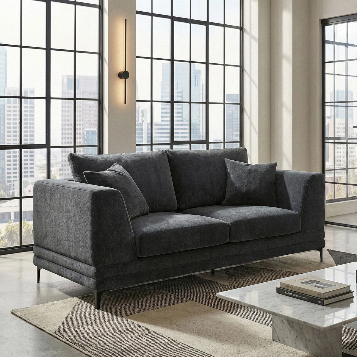 Linden 2-Seater Compact Sofa in Steel Velvet