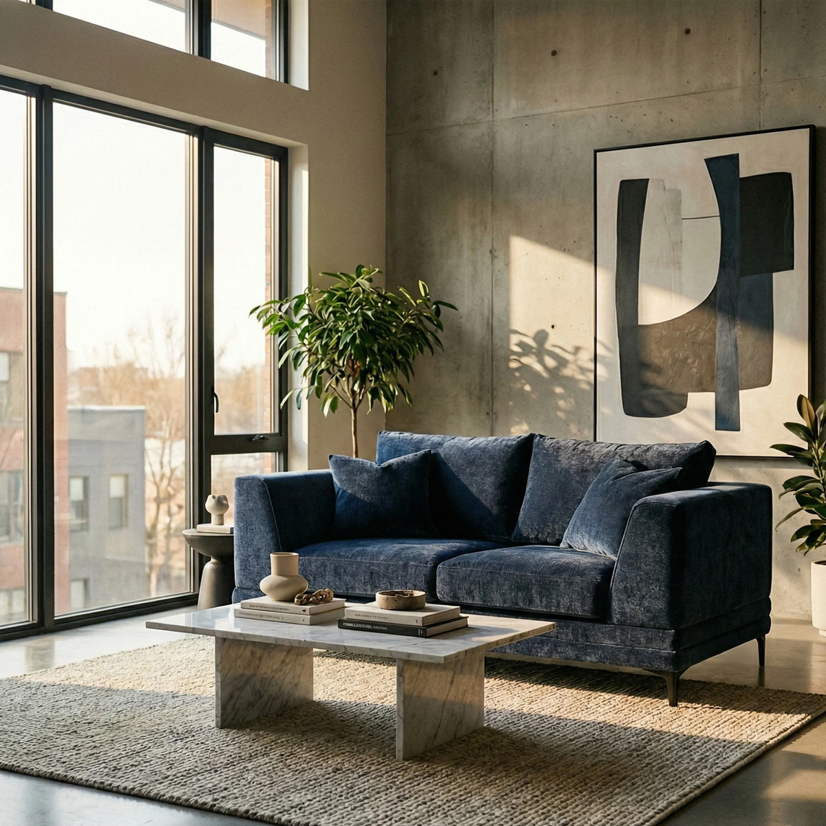 Linden 2-Seater Sofa in Aegean Blue Velvet