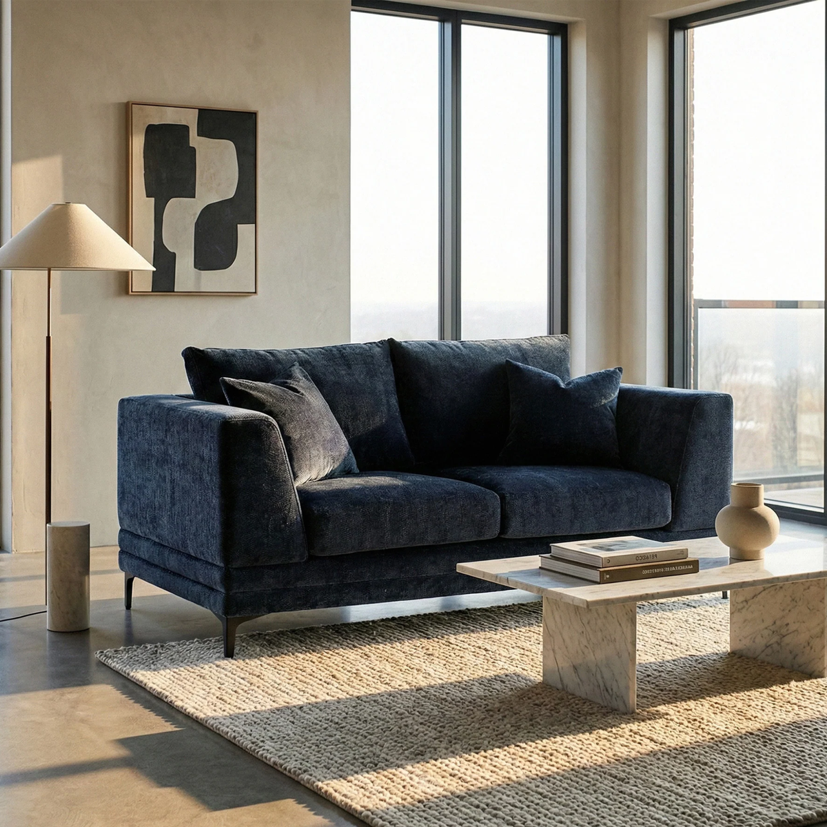 Linden 2-Seater Sofa in Aegean Blue Velvet