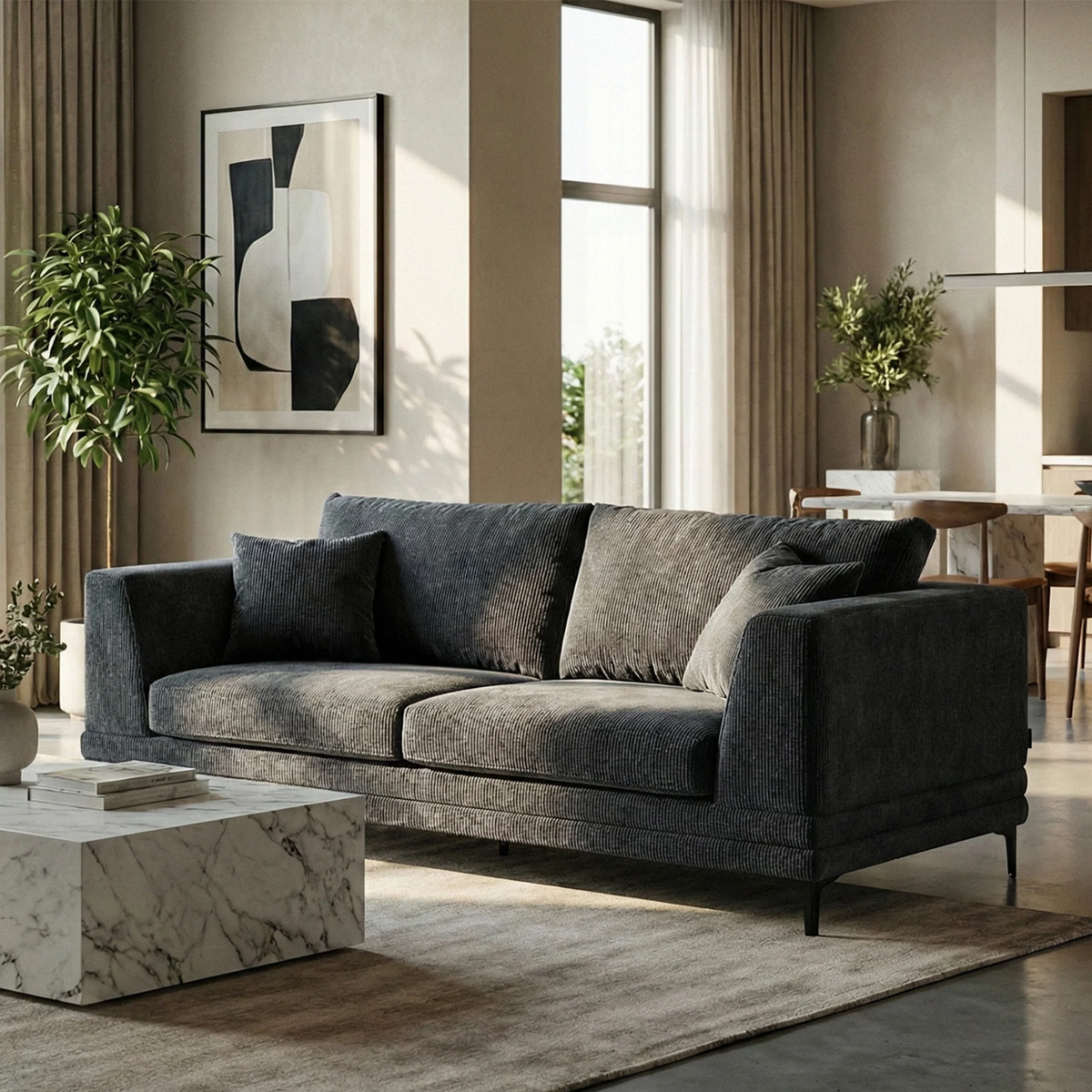 Linden 3-Seater Sofa in Steel Velvet