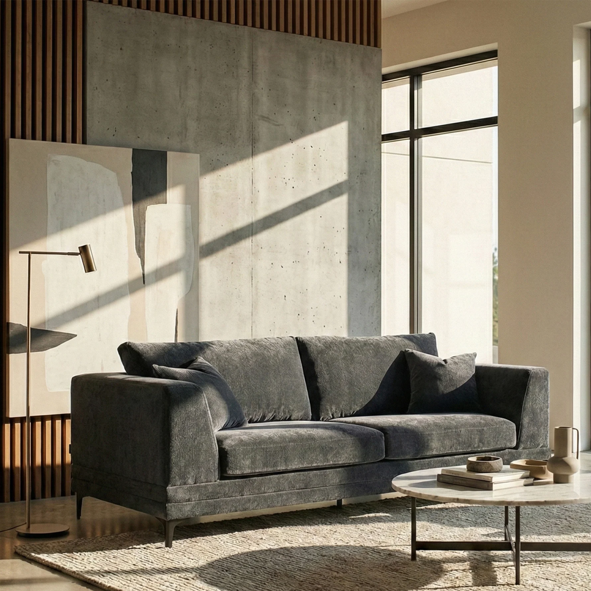 Linden 3-Seater Sofa in Steel Velvet