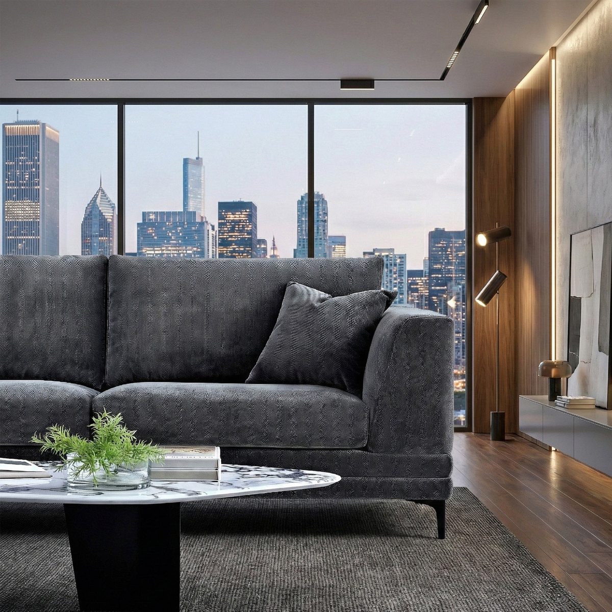 Linden 3-Seater Sofa in Steel Velvet