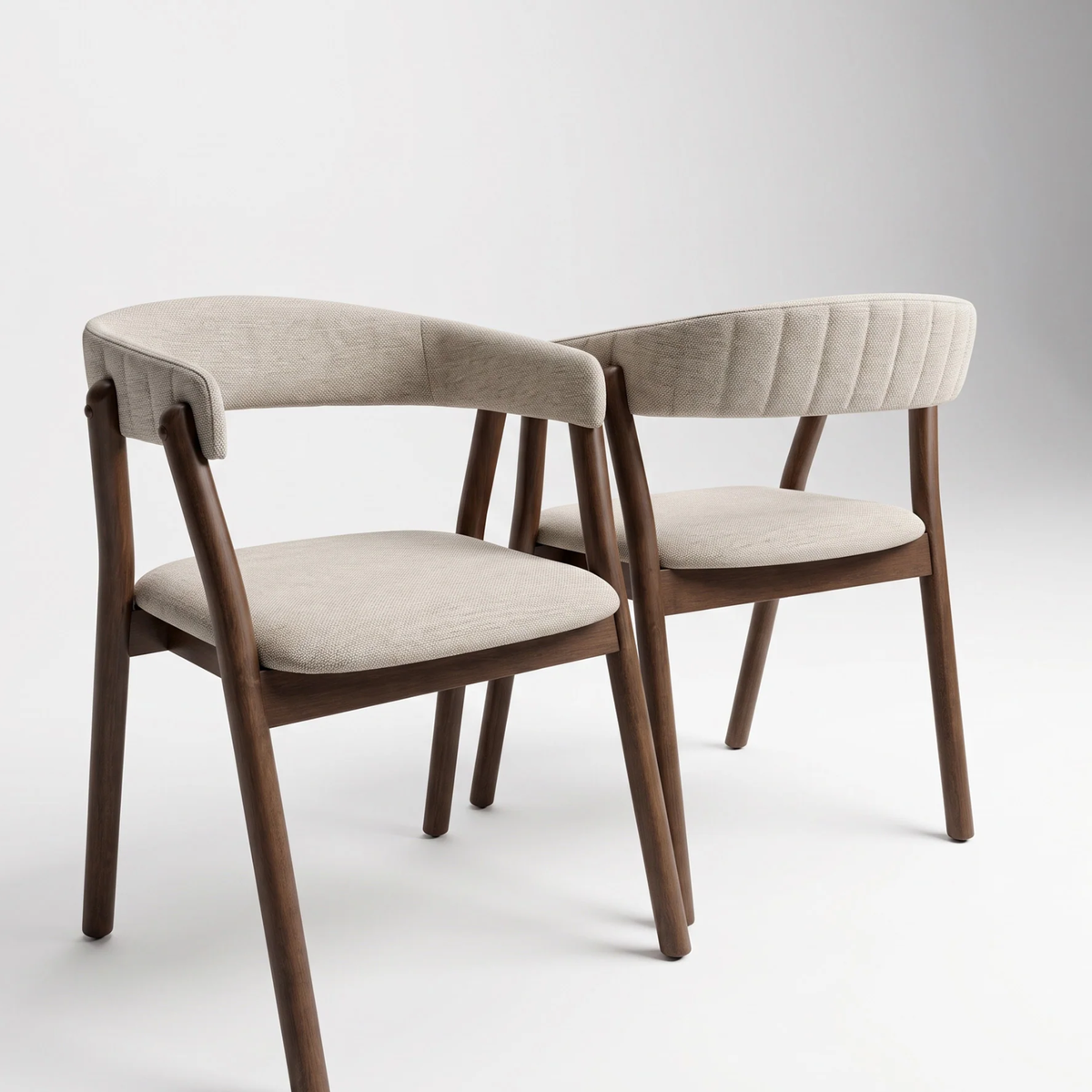 Lionara Walnut Wraparound Set of 2 Dining Chairs in Oatmeal Boucle