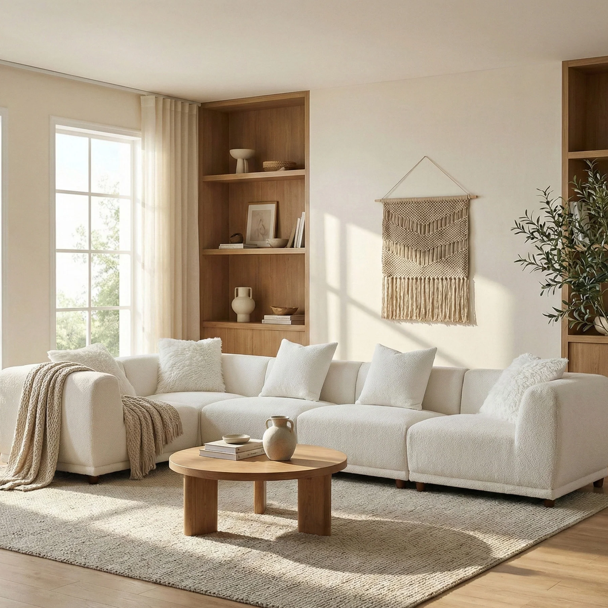 Liora 5-Piece Modular Corner Sofa in Polar Boucle