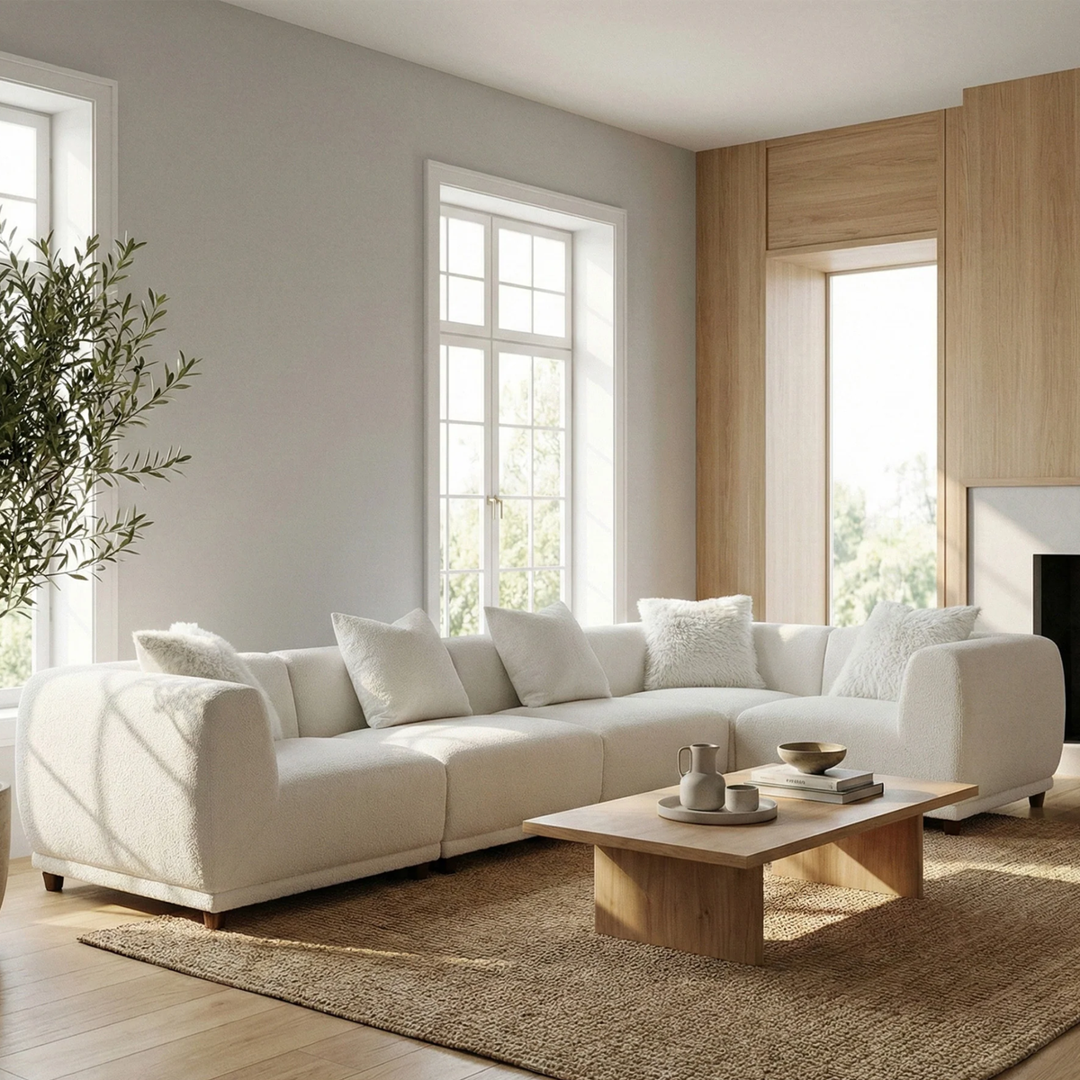 Liora 5-Piece Modular Corner Sofa in Polar Boucle