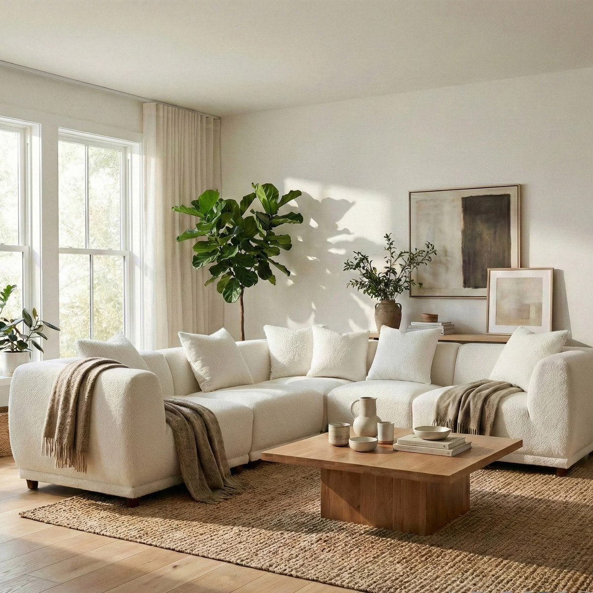 Liora 5-Piece Modular Corner Sofa in Polar Boucle