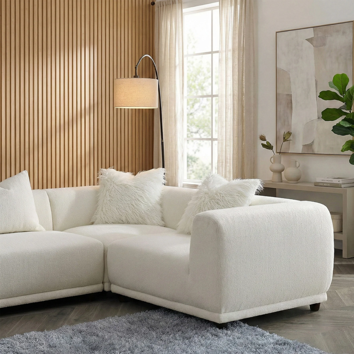 Liora 5-Piece Modular Corner Sofa in Polar Boucle