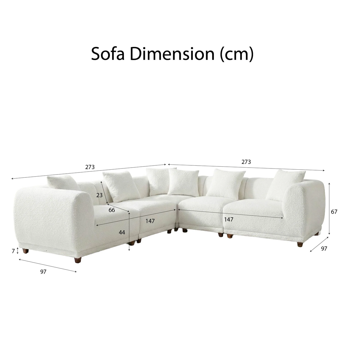 Liora 5-Piece Modular Corner Sofa in Polar Boucle